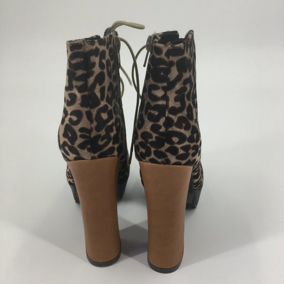 C Label Artie Leopard LaceUp High Heel Ankle Boots - Picture 4 of 7
